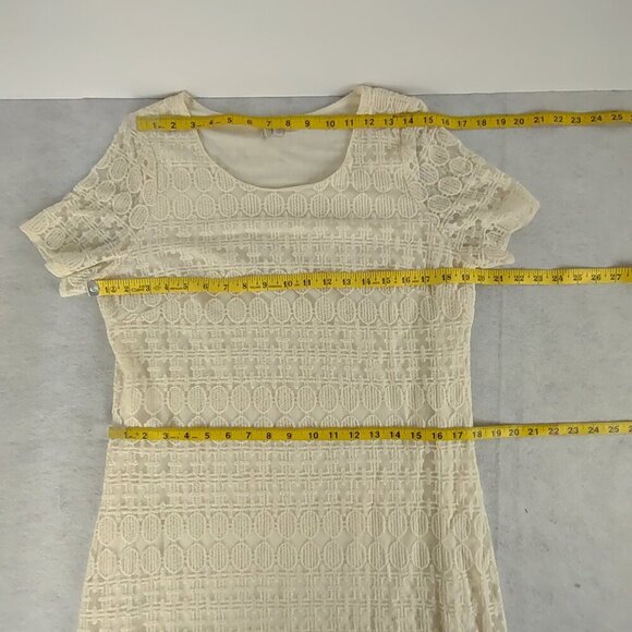 Madison, Cream, Ivory, Off White, Cotton Blend Lace, Lined Midi Dress Size L - Picture 8 of 12